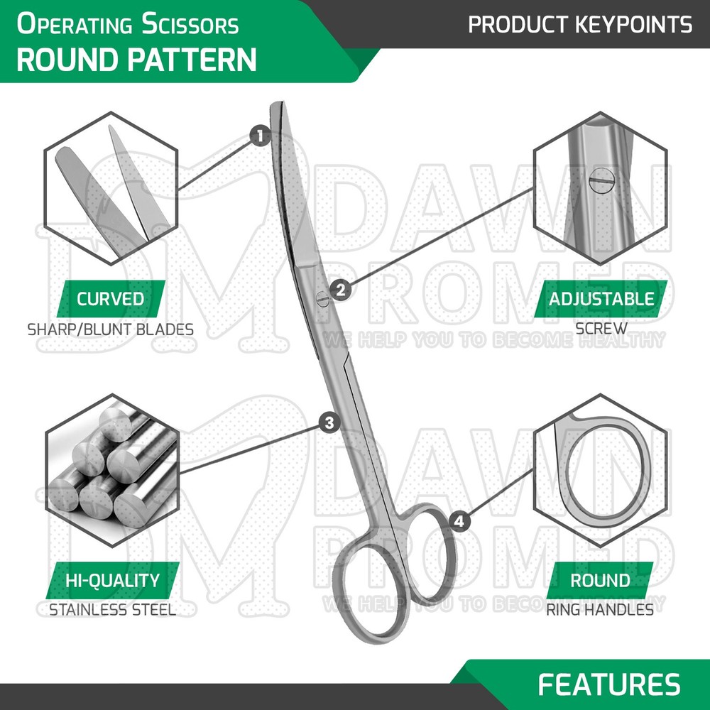 Operating Scissors 5.5" Curved Sharp Blunt Round Pattern Surgical Instruments
