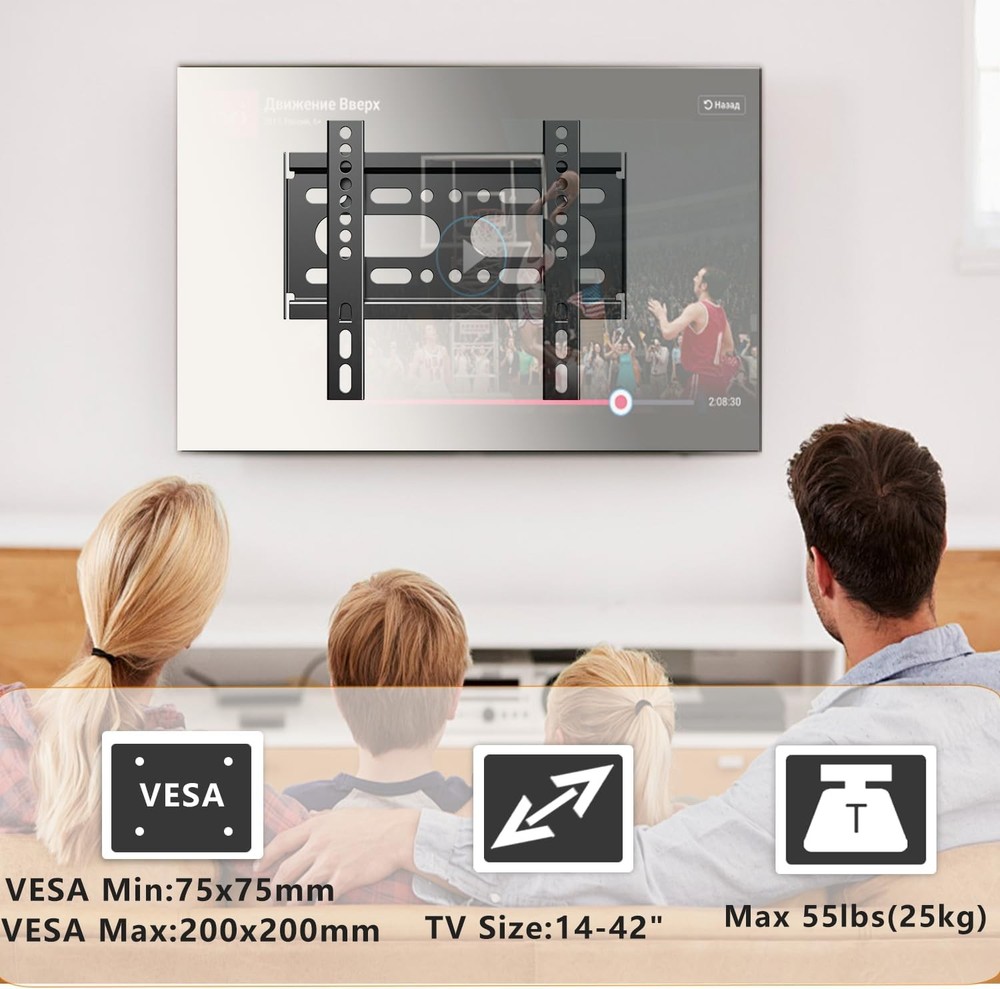Fixed TV Wall Mount for 14-42" Flat Screen TVs, Small Black