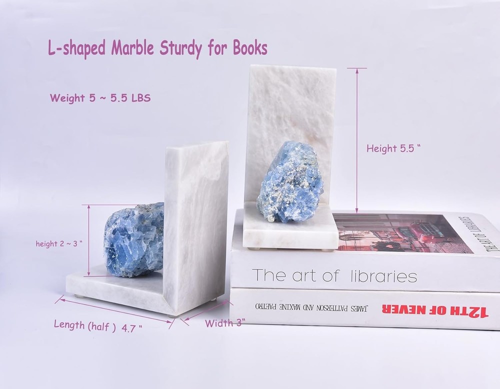 Durable Decorative Bookends Crafted from White Marble with Rubber Protection