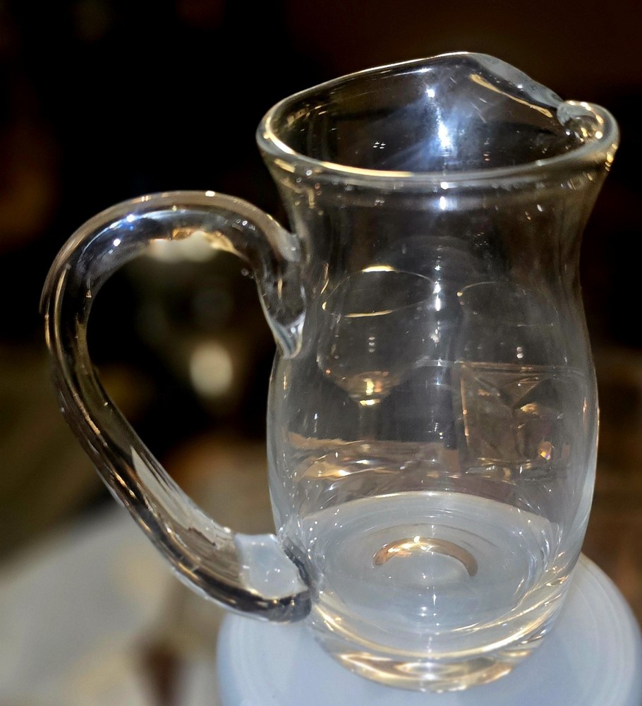 Italian Hand blown Crystal Pitcher With Oversized Handle