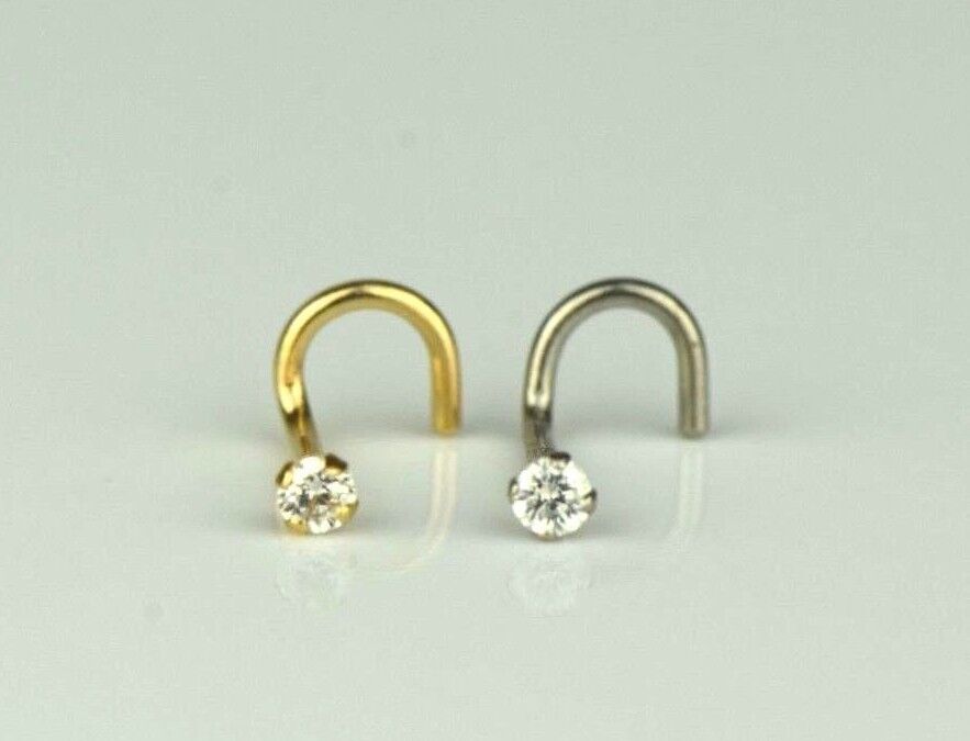 14k Yellow Gold Round Multi Colored CZ Nose Piercing