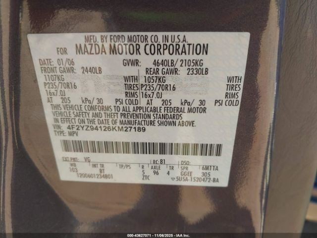Fuse Box Engine Fits 05-06 MAZDA TRIBUTE 4961897