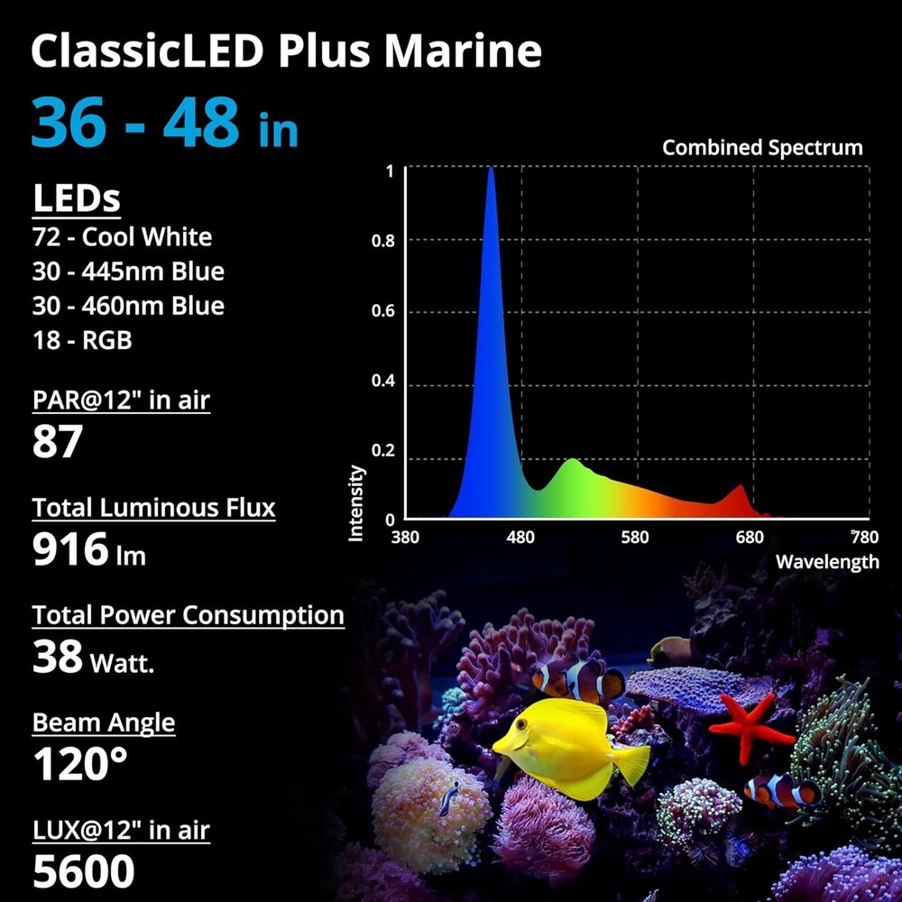 36W Saltwater Aquarium LED Reef Light with Programmable Timer and Color Control