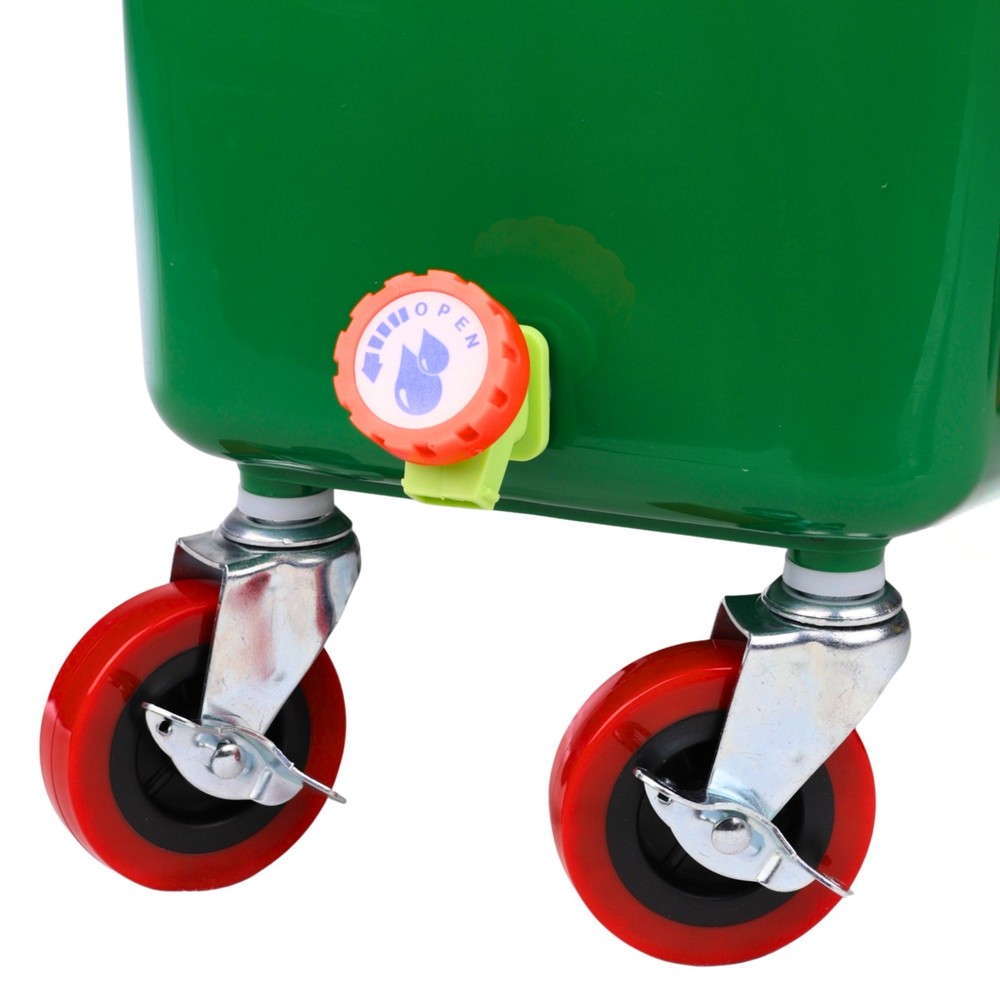 Green Drink Dump Bin w/ Wheels – Dual Compartment Liquid & Trash Disposal