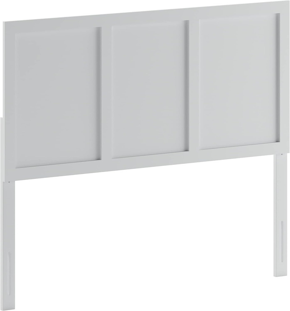 Elegant Full Size White Wooden Headboard with Three Panel Design