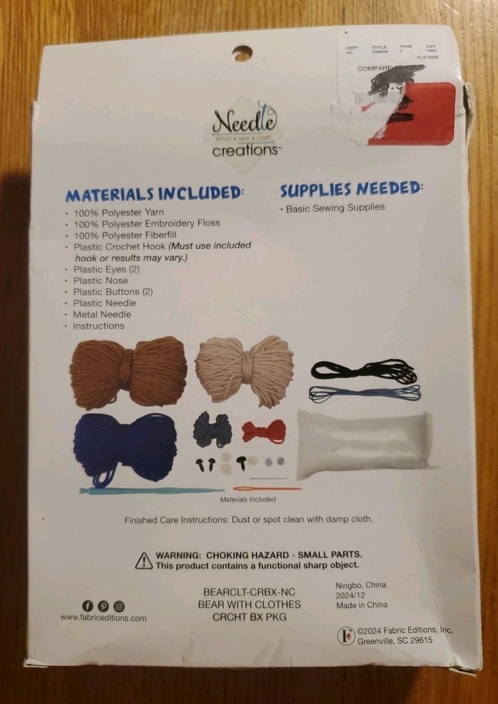 Needle Creations Complete Crochet Kit DIY Easter Bear Intermediate Skill Level