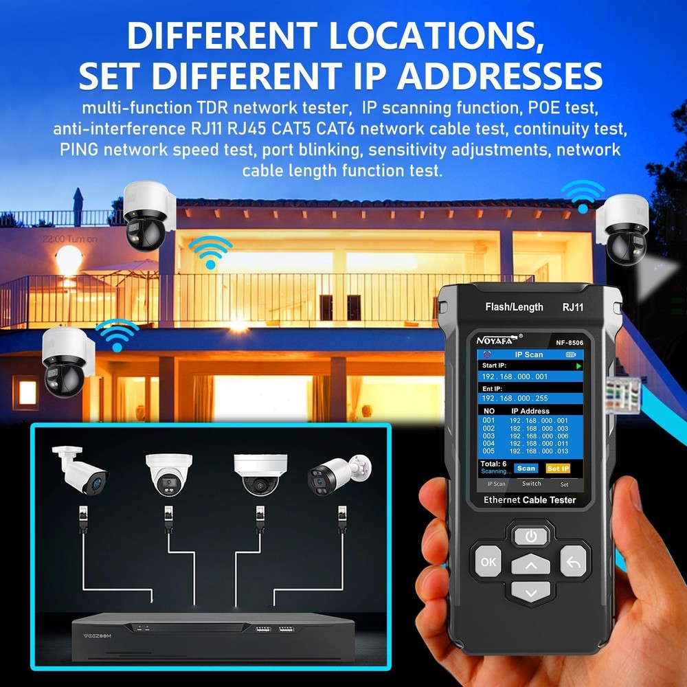 Handheld Network Cable Tester with Ping Function and Cable Length Measurement