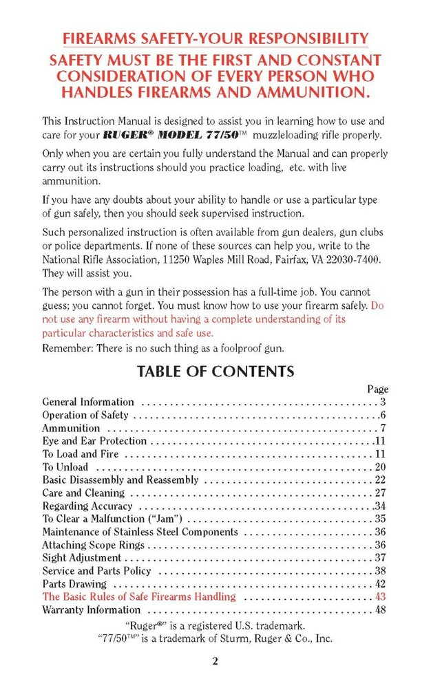 Ruger Model 77/50 Inline Muzzeloading Black Powder Percussion Rifle Manual