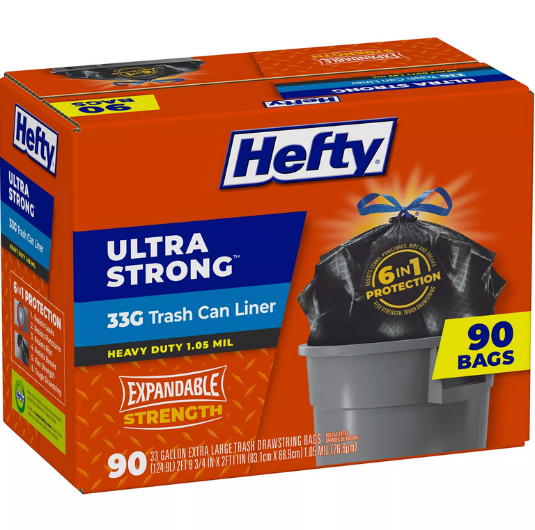 Hefty Ultra Strong Drawstring Trash Bags, Unscented 33 gal., 90 ct.