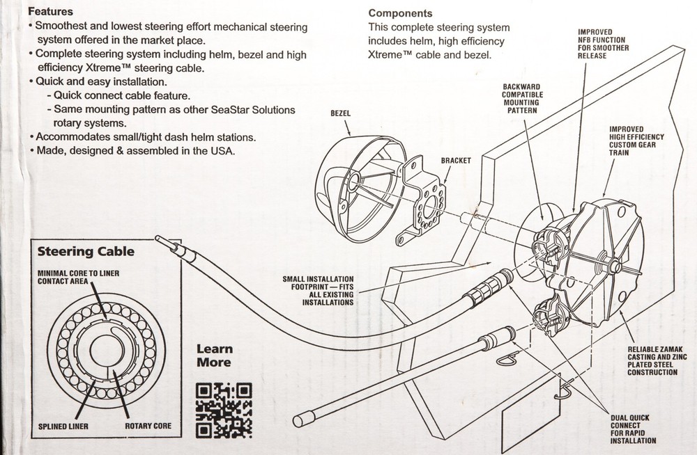11ft SeaStar Xtreme NFB No Feedback Mechanical Rotary Steering Kit Single Cable