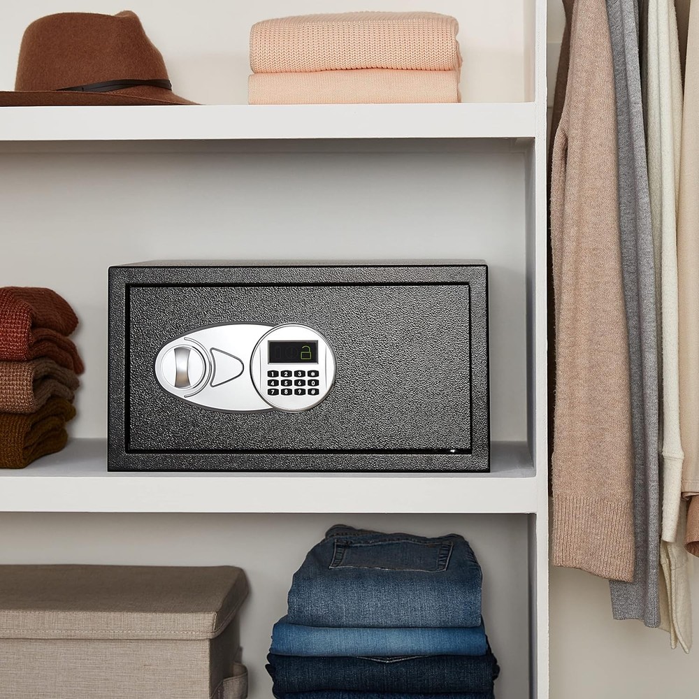 Amazon Basics Steel Security Safe and Lock Box with Programmable Electronic Keyp