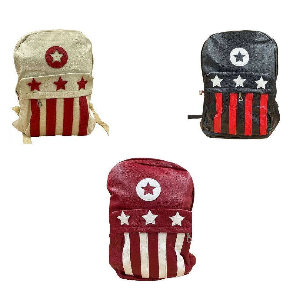 Generic Stylish 16" Durable Backpack with Stars and Stripes - Leather Backpack