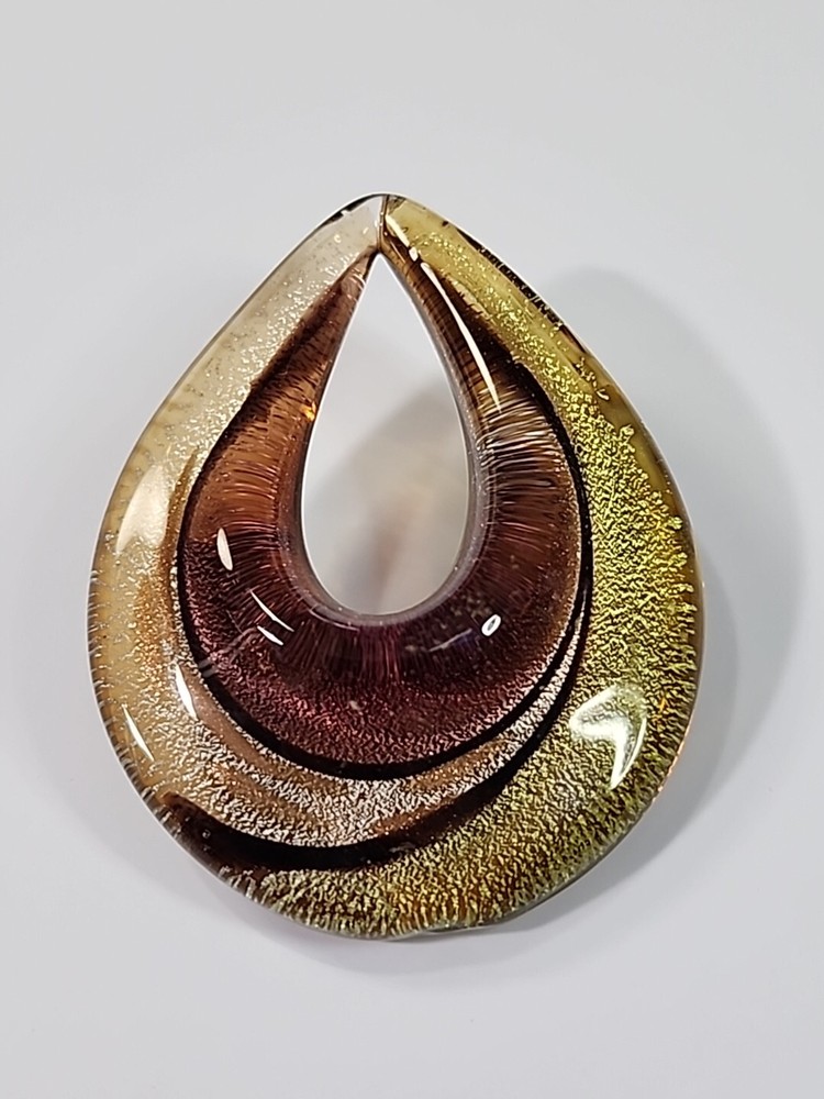 Art Glass Pendant Brown Copper Dichroic 2" Teardrop Shape