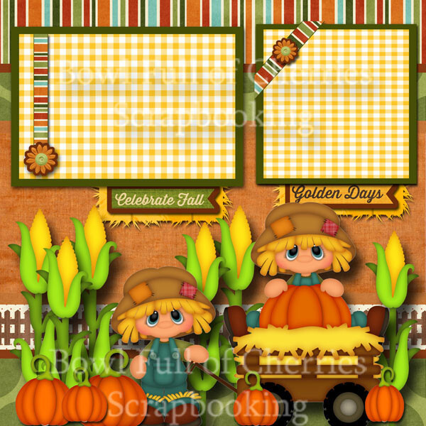 FALL ~ AUTUMN 2 premade pages paper piecing layout corn maze printed CHERRY 0021