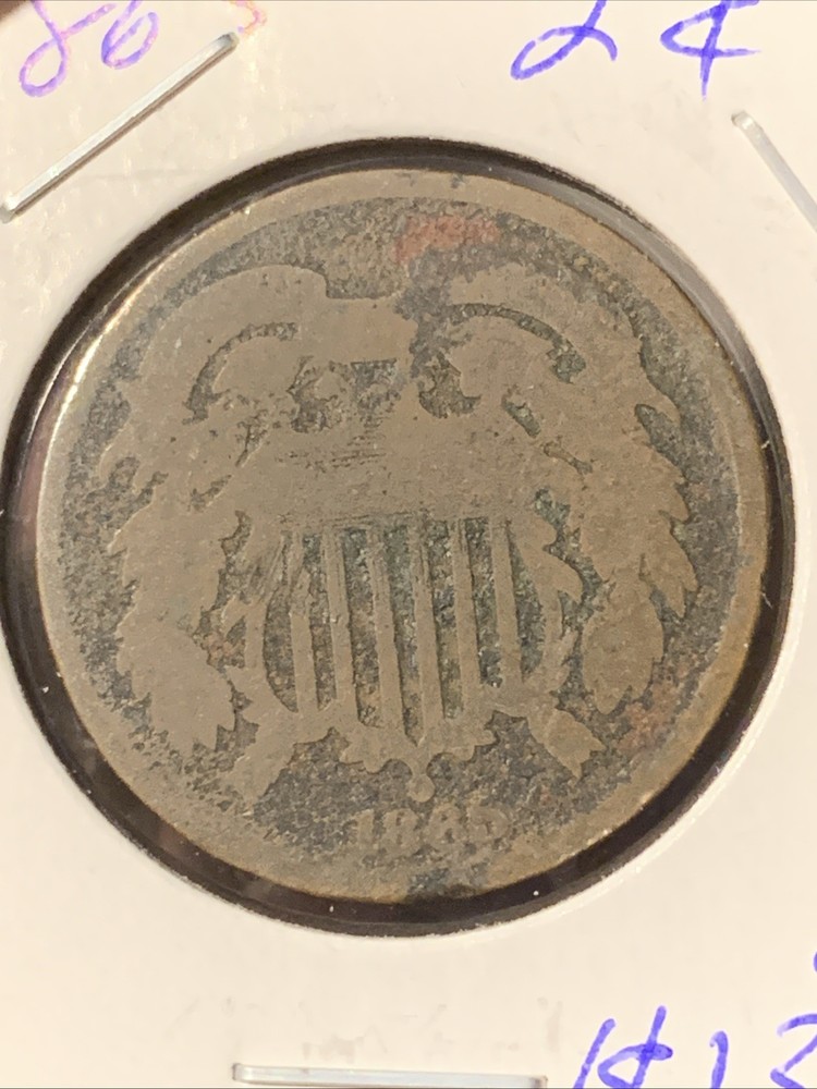 1865 Two Cent Piece 2C Post Civil War Date US Coin