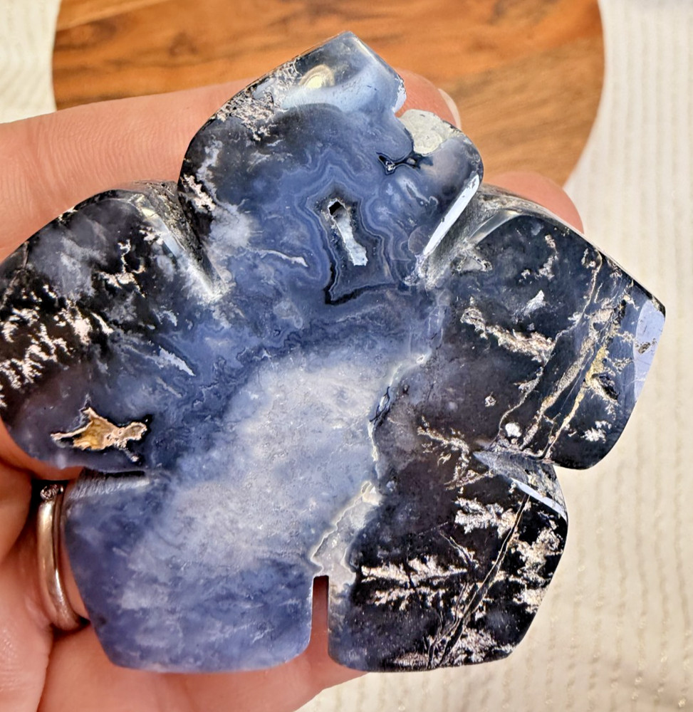 Blue Plume Agate Flower Carving