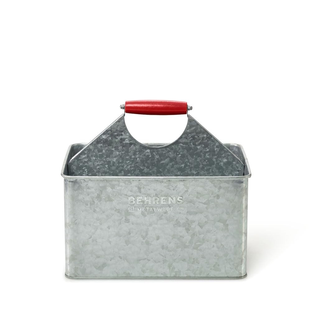Rectangular Patitioned Cleaning Cadding – Galvanized with red Handle