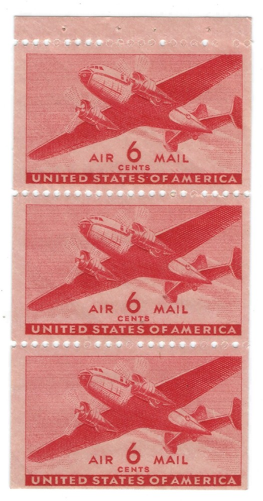 Stamp US C25a, Booklet Pane, MNH