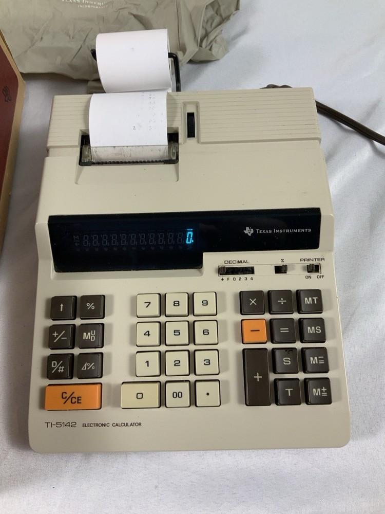Texas Instruments TI-5142 Calculator Adding Machine + Box Tested Works Needs Ink