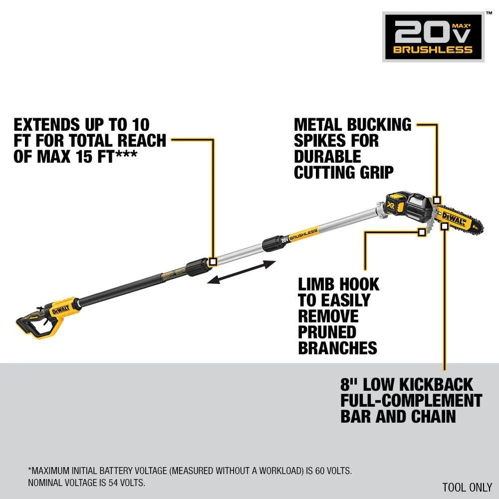 DEWALT 20V MAX 8in Pole Saw (Bare Tool)- DCPS620B