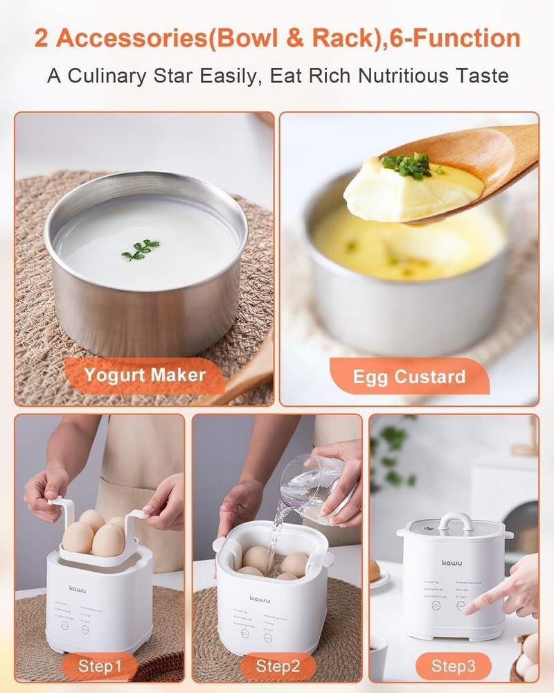 Rapid Egg Cooker 6-Function Egg Cooker for Hard Boiled Egg with w/ Bowl & Rack