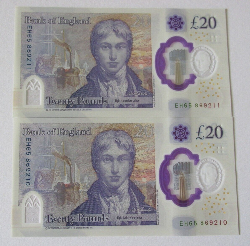 EH65 Consecutive Numbers King Charles £20 British Banknotes Unused