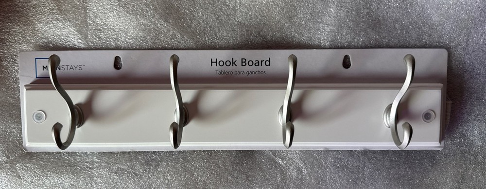 New Mainstays, Hook Board, 18 in White Hookboard with 4 Satin Nickle Hooks
