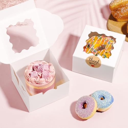 26pcs White Cookie Boxes with Window, 4x4x2.5 Inches Small Bakery Boxes with