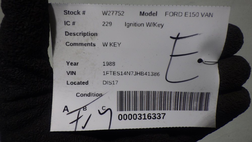 88 FORD E150 VAN Ignition W/Key