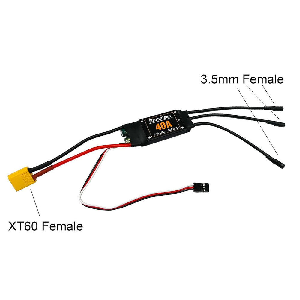 40A Brushless ESC 2-4S Speed Controller 5V 3A BEC with XT60 Plug for RC Drone Ai