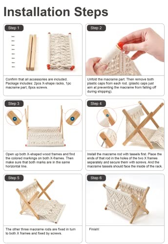 Macrame Magazine Rack Boho Storage Holder Standing Basket for Books, Small