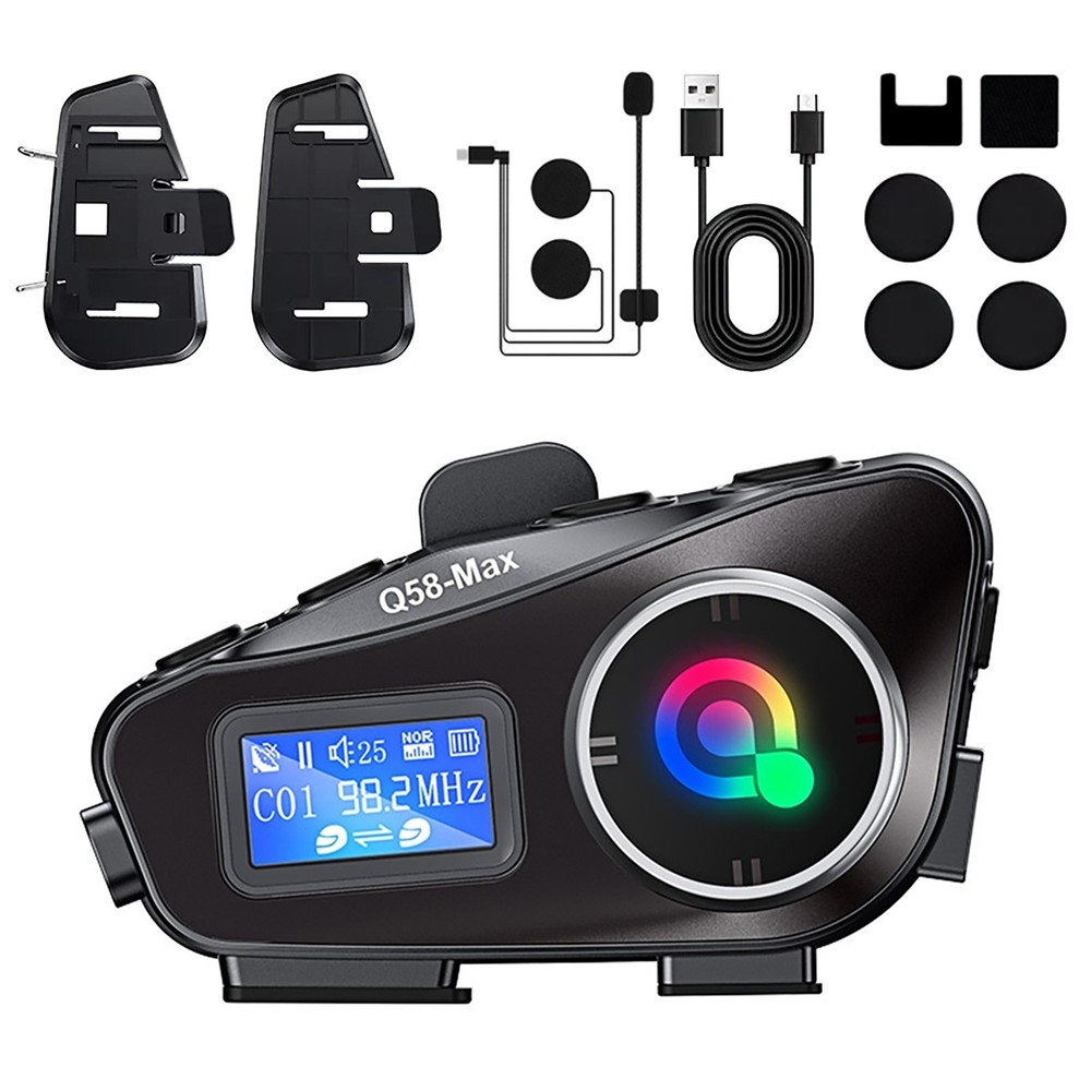Bluetooth Headset Motorcycle Intercom Helmet LCD Waterproof maximum 32G