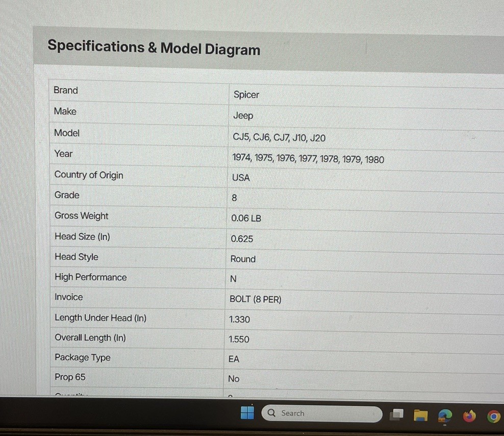 Dana 36326-1 Jeep Steering Knuckle Bolt