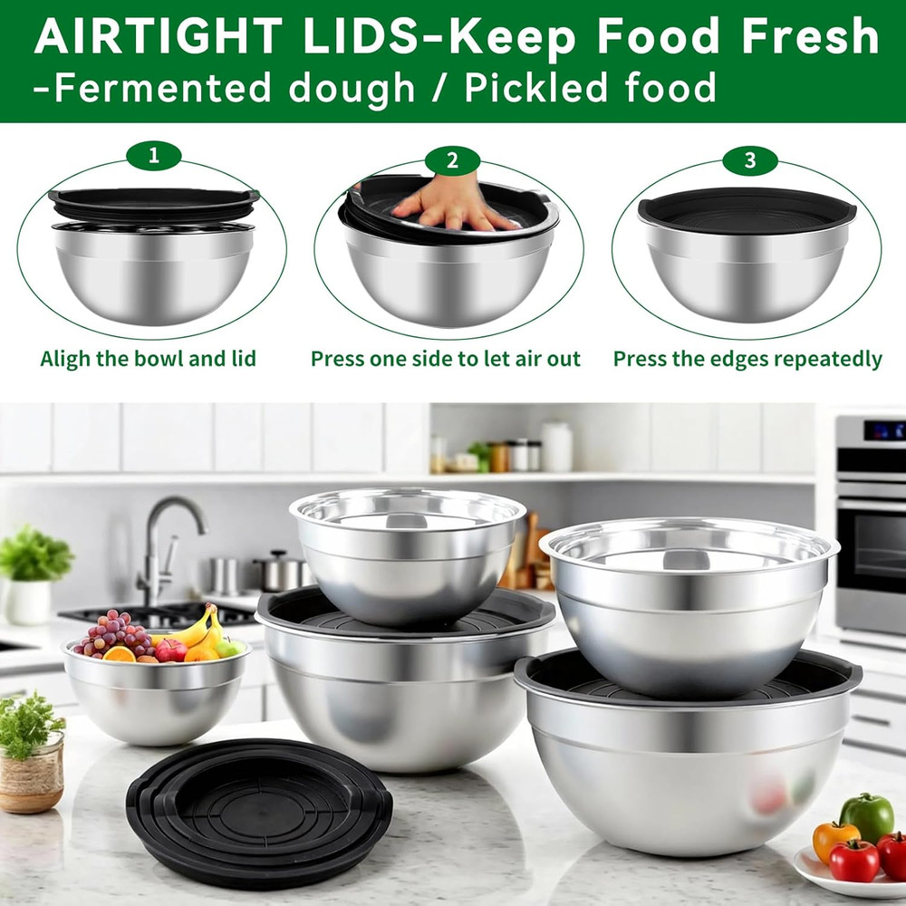 Stainless steel mixing bowls with lids set