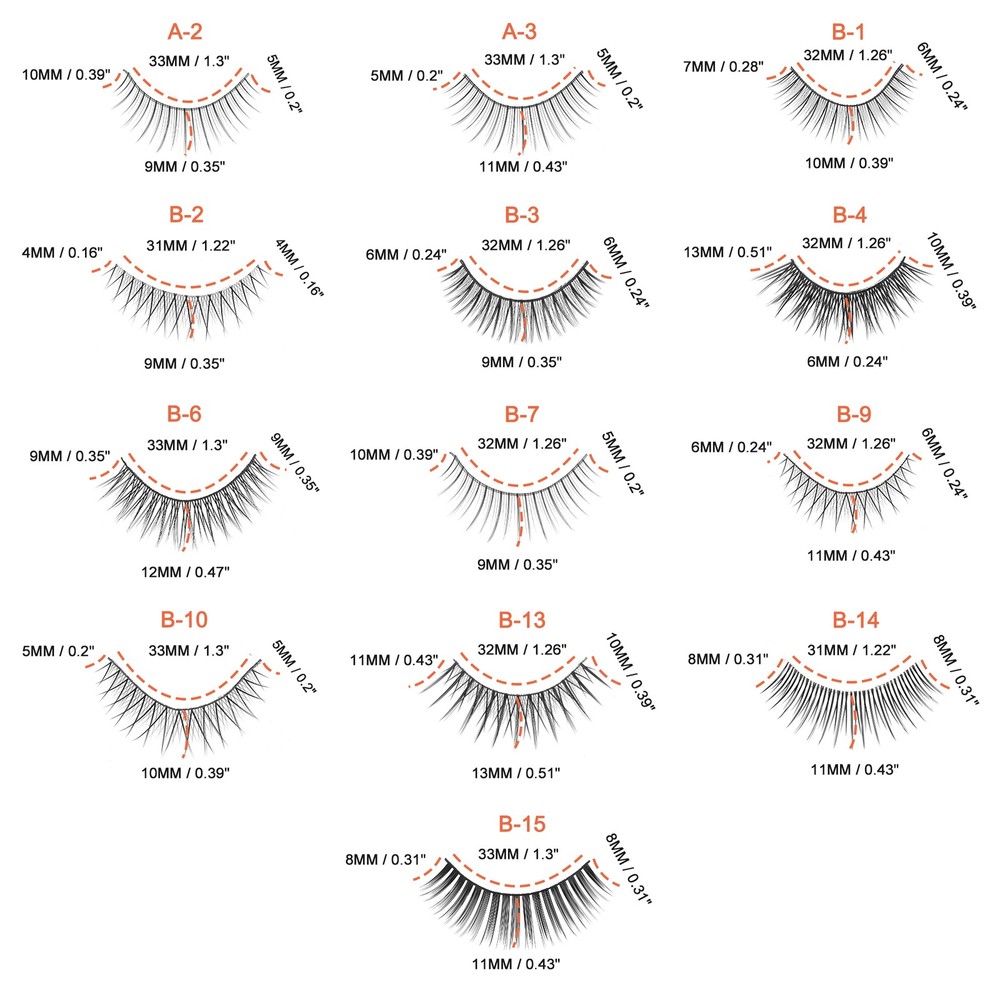 B-2 False Eyelashes for Makeup Black 10 Pair