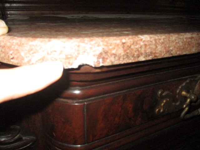 Antique Victorian Walnut Sideboard w/ Brown Marble Top