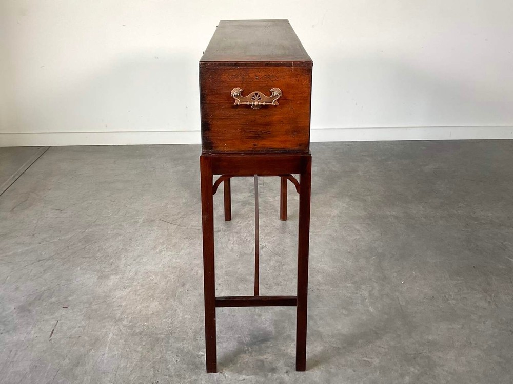Antique Mahogany Campaign Box On Stand
