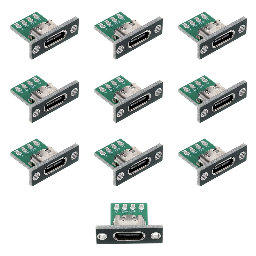 10 Pcs USB C Panel Mount Connector DIY Type C Female Socket Green
