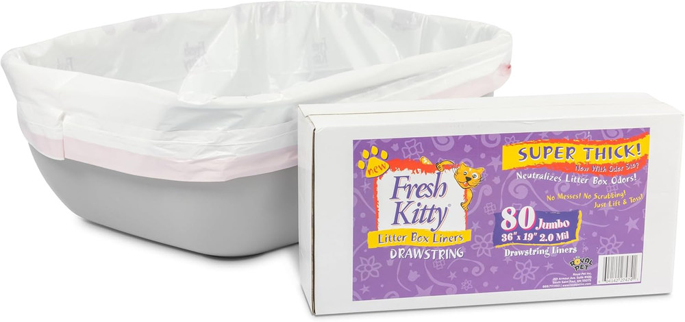 80 Count Litter Box Liners Super Thick, Durable, Easy Clean up Jumbo Drawstring