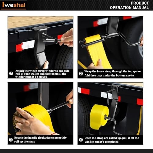 Cargo Strap Winder for Trailers Trucks Vans, Roll-Up 4" Tie-Downs, Black