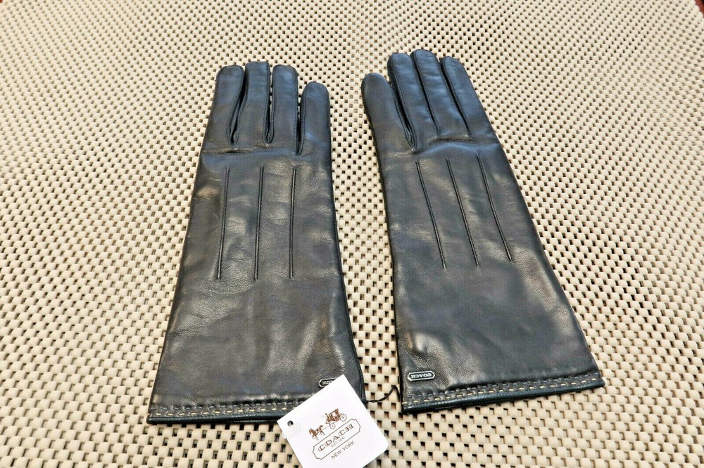 $98 Coach Women's Black Leather Basic Gloves - Size 7.5 - # 83875 - NEW!