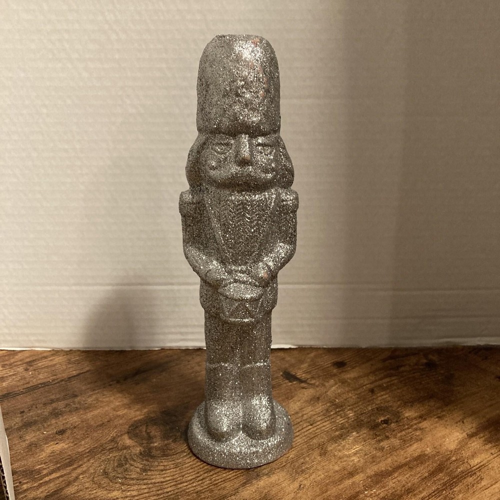Christmas Decor silver glitter ceramic 10in nutcracker soldier NWT