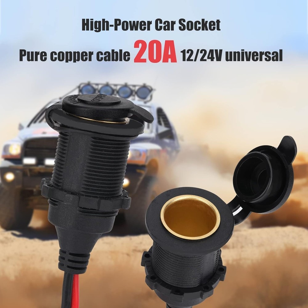 3FT 12V/24V Fixed Thread Cigarette Lighter Socket Extension Cable Automotive ...
