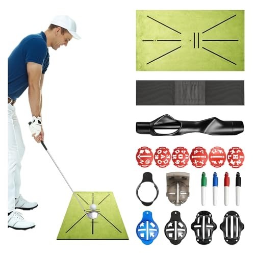 Complete Golf Accessories Set - Grip Trainer, Swing Aid, Hitting Mat & Ball Mark