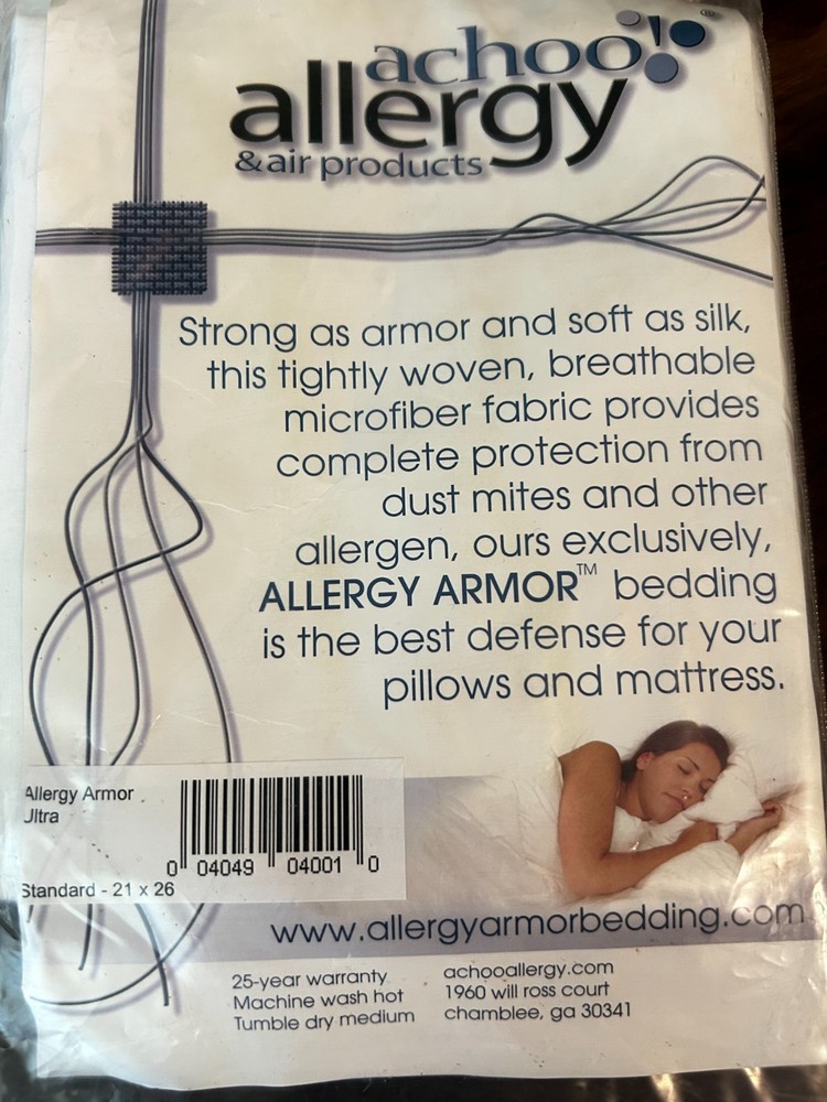 Allergy Armor Pillow Protector Microfiber Zip Cover Dust Mite Protectio Standard