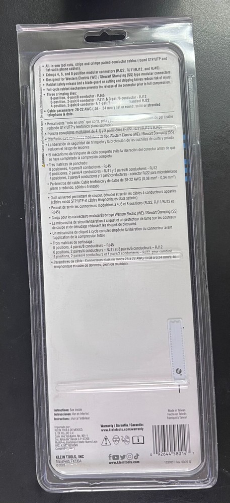 Klein Tools VDV226-011-SEN Ratcheting Data Cable Crimper/Stripper/Cutter 0147