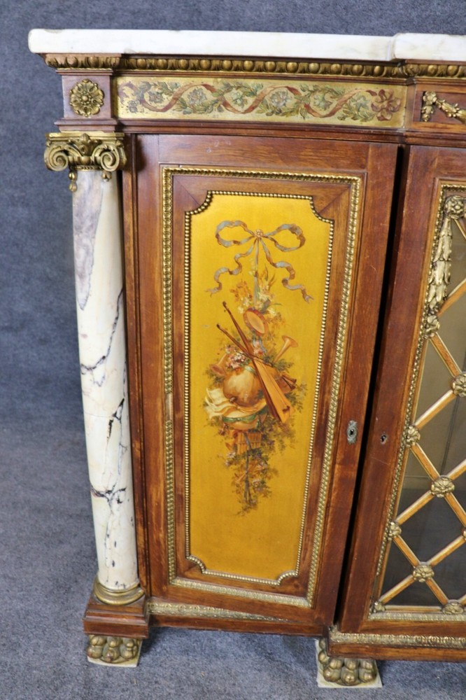 Fantastic French Bronze Mounted Marble Column Marble Top Sideboard