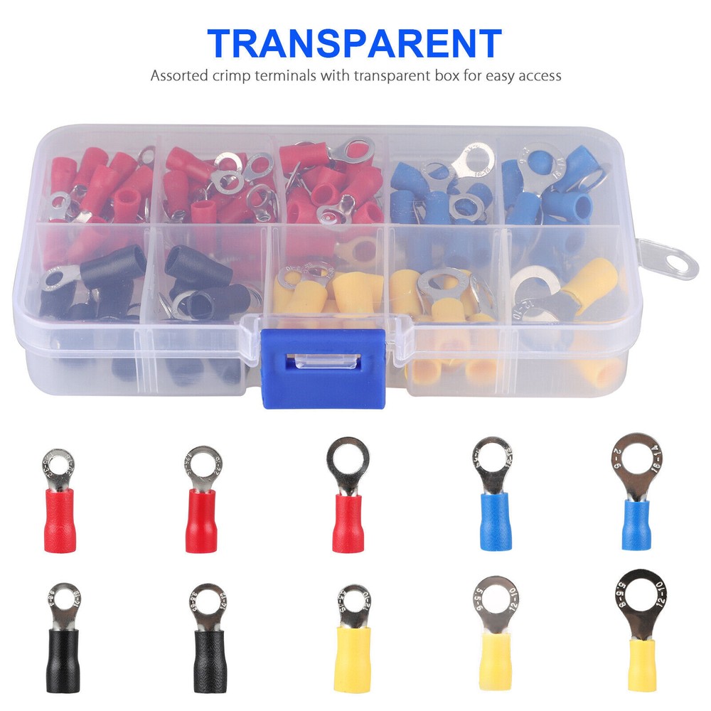 102PCS Insulated Electrical Wire Splice Terminal Spade/Crimp/Ring Connector Kit