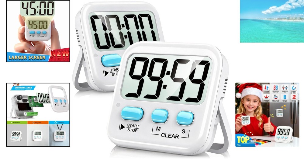 2 Pack Digital Kitchen Timer with Loud/Silent Mode - Ideal for Kids & Cooking