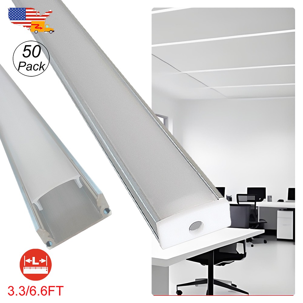 50Pack 6.6FT 2M Aluminum Channel Diffuser System U Shape Silver with Milky Cover
